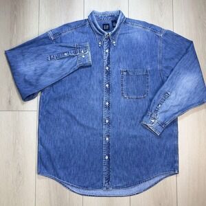 GAP Denim Shirt Mens XXL Blue Chambray Button Down Workwear Oversized Casual